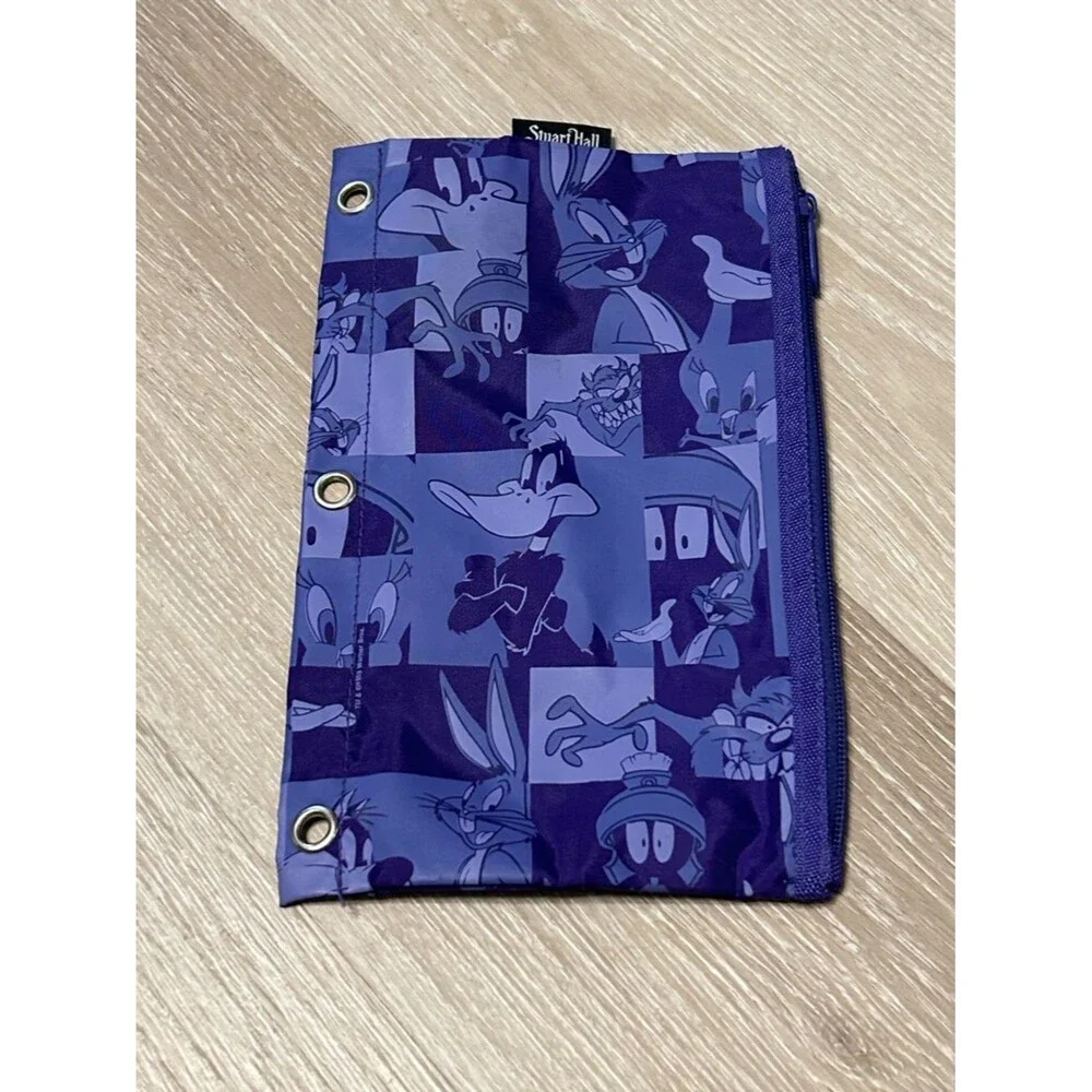 1999 Stuart Hall Looney Tunes Purple Zippered Notebook Binder Pencil Pouch